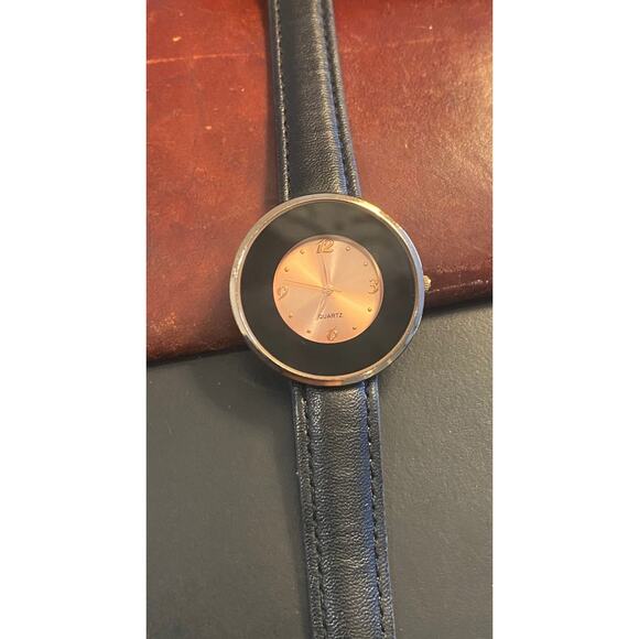 Women's 37mm rose Gold Tone Watch with Black enamel Bezel - Picture 2 of 3